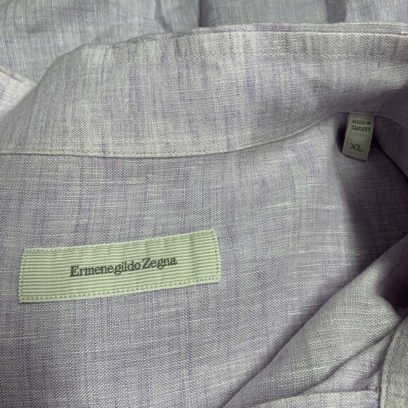ERMENEGILDO ZEGNA Size XL Purple Lavender Linen One Pocket Long Sleeve Shirt - Picture 5 of 6